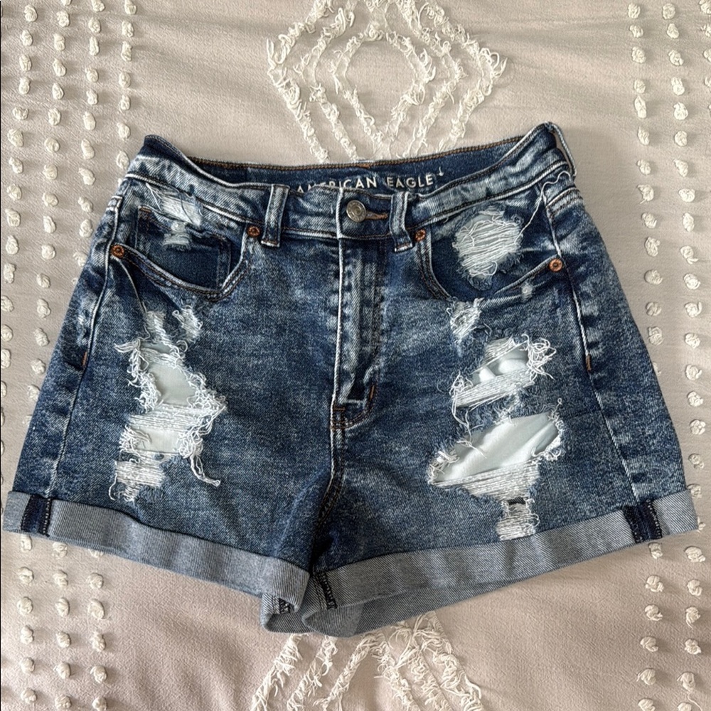 American Eagle Outfitters Blue Distressed Jean Shorts